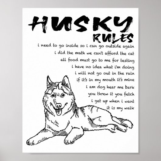 Grappige Siberische Husky Hond Handgetekende Kunst Poster (Voorkant)