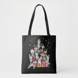 Grappige Siberische Husky Kerstboom Huisdier Hond Tote Bag