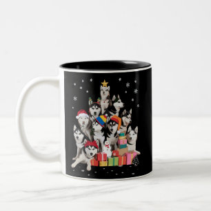 Grappige Siberische Husky Kerstboom Huisdier Hond  Tweekleurige Koffiemok