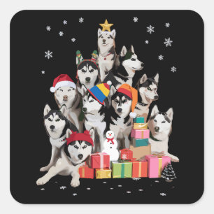 Grappige Siberische Husky Kerstboom Huisdier Hond  Vierkante Sticker