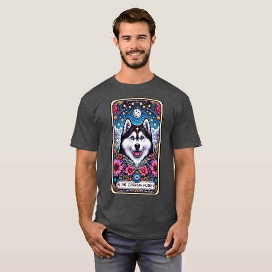 Grappige Siberische Husky Tarot Kaart T-shirt (Voorkant volledig)
