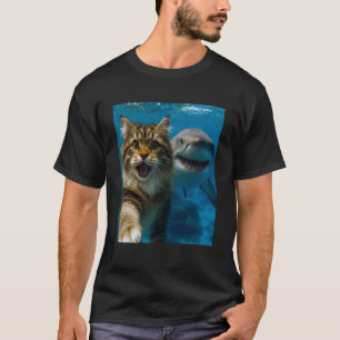 Grappige Siberische Kat Selfie met Haaien Oceaanli T-shirt