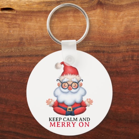 Grappige Sinterklaas mediteren Blijf kalm en vroli Sleutelhanger (Voorkant)