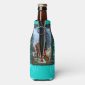 Grappige Sinterklaas met rendieren en slee Flesjeskoeler (Fles Achterkant)