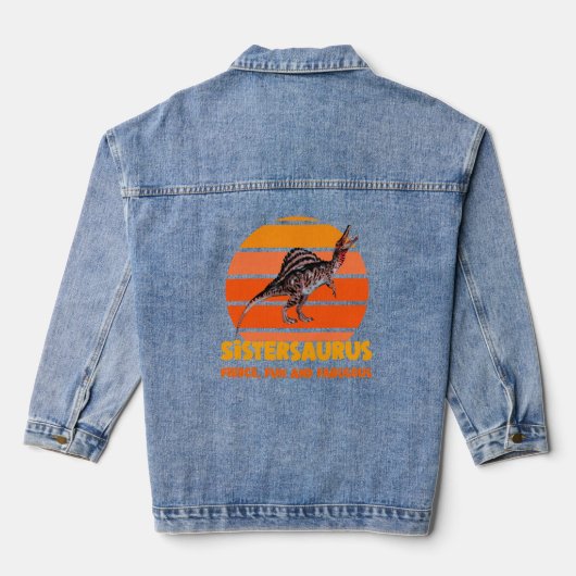 Grappige Sistersaurus Dino Zus Humor Ontwerp Denim Jacket (Achterkant)