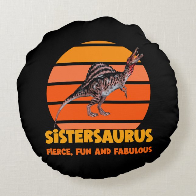 Grappige Sistersaurus Dino Zus Humor Ontwerp Rond Kussen (Achterkant)