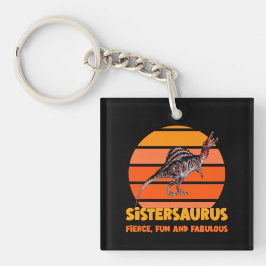 Grappige Sistersaurus Dino Zus Humor Ontwerp Sleutelhanger (voorkant)
