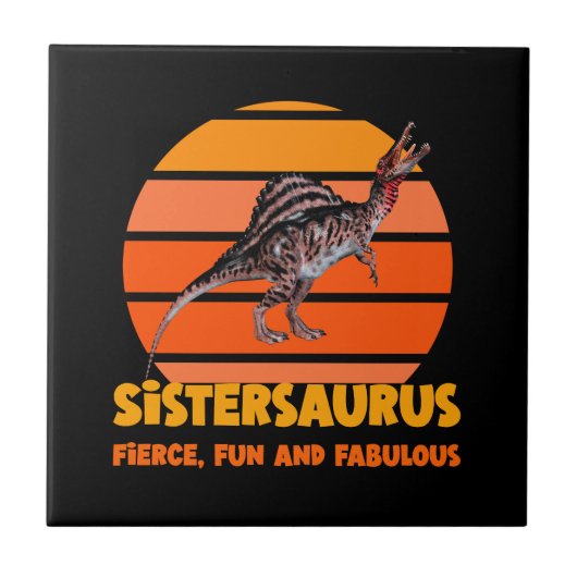 Grappige Sistersaurus Dino Zus Humor Ontwerp Tegeltje (Voorkant)