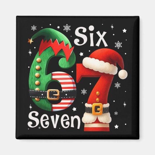 Grappige Six Seven 67 Meme 6 7 Elf Santa Kerstmis  Magneet (Voorkant)
