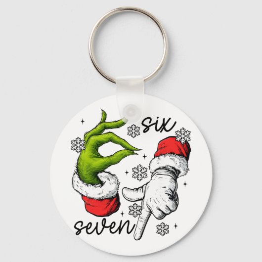 Grappige Six Seven 67 Meme 6 7 Kerst Elf Hand Jong Sleutelhanger (Voorkant)