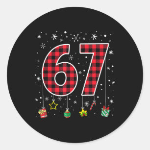 Grappige Six Seven 6 7 Meme 67 Kerstmis Rood Gerui Ronde Sticker