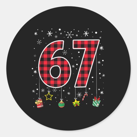 Grappige Six Seven 6 7 Meme 67 Kerstmis Rood Gerui Ronde Sticker (Voorkant)
