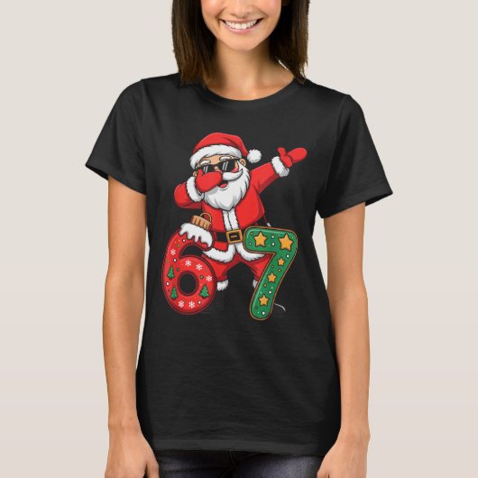 Grappige Six Seven 6 7 Meme Kerstman Dab Kerstmis T-shirt (Voorkant)