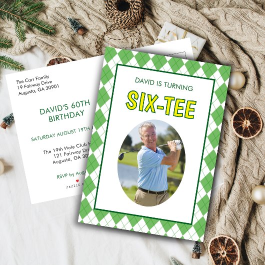 Grappige Six-tee Golf 60ste Verjaardag Uitnodiging Briefkaart
