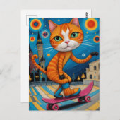 Grappige skateboarden Surreal Ginger Cat Briefkaart (Voorkant / Achterkant)