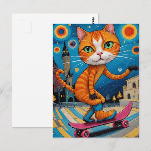 Grappige skateboarden Surreal Ginger Cat Briefkaart (Voorkant / Achterkant)