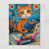 Grappige skateboarden Surreal Ginger Cat Briefkaart (Voorkant)