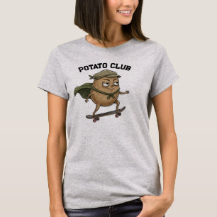 Grappige Skateboardende Aardappel Club Retro Carto T-shirt