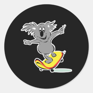 grappige skateboardende koala beer ronde sticker