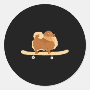 Grappige skateboardende Pomeranian Pom Puppy cadea Ronde Sticker