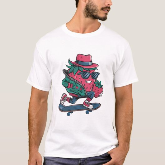 Grappige skateboarder berry cool lover aardbei t-shirt (Voorkant)