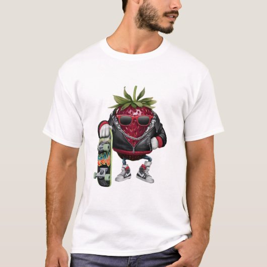 Grappige skateboarder berry cool lover aardbei t-shirt (Voorkant)