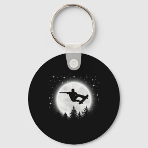 Grappige skateboarder silhouet skateboarden maan F Sleutelhanger