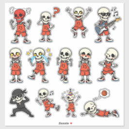 Grappige Skelet Basketbal Sticker Set — Schedel