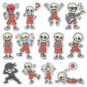 Grappige Skelet Basketbal Sticker Set — Schedel (Voorkant)