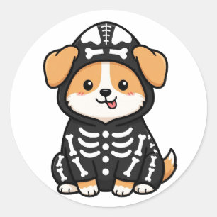 Grappige Skelet Corgi Halloween Sticker