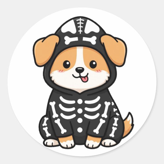 Grappige Skelet Corgi Halloween Sticker (Voorkant)