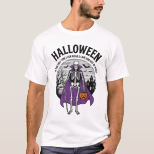 Grappige Skelet Halloween Cape Citaat Vintage Ontw T-shirt