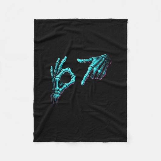 Grappige skelet hand meme 67 Gen Alpha Halloween S Fleece Deken (Voorkant)
