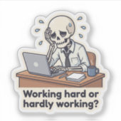 Grappige Skelet Kantoor Uitgeput Sticker (Voorkant)