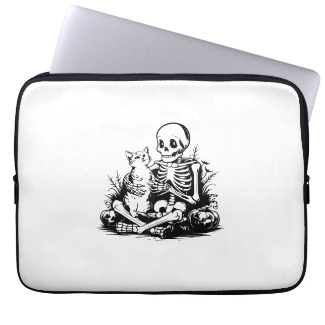 Grappige Skelet Kat Schedel Kitten Lieve Kat Goth  Laptop Sleeve (Voorkant)