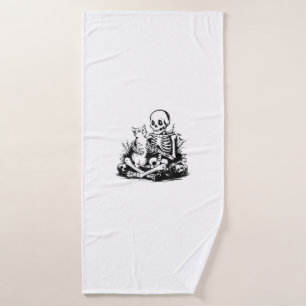 Grappige Skelet Kat Schedel Kitty Lieve Kat Goth H Badhanddoek