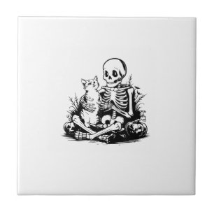 Grappige Skelet Kat Schedel Kitty Lieve Kat Goth H Tegeltje