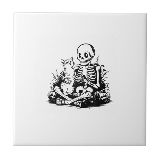 Grappige Skelet Kat Schedel Kitty Lieve Kat Goth H Tegeltje (Voorkant)