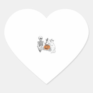 Grappige Skelet Kattenliefhebber Halloween Kostuum Hart Sticker