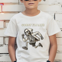 Grappige skelet-kind loopt te laat