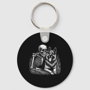 Grappige skelet-schedel met Duitse herdershond Sleutelhanger