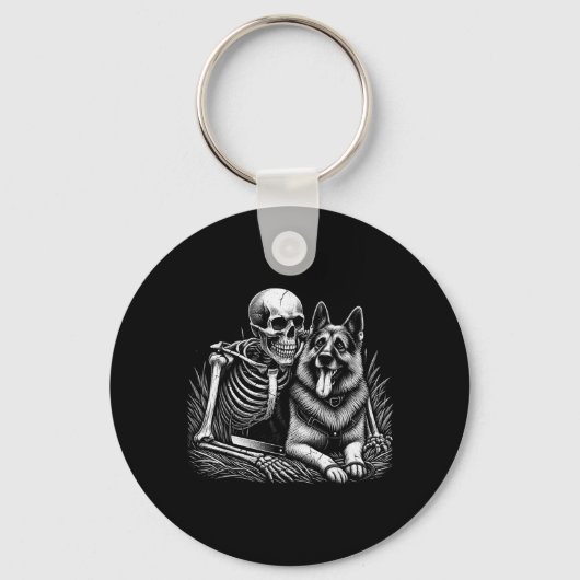 Grappige skelet-schedel met Duitse herdershond Sleutelhanger (Voorkant)