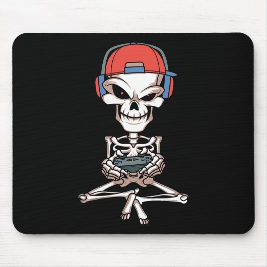 Grappige Skelet Schedel Video Game Speler Hallowee Muismat (Voorkant)