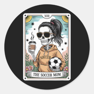Grappige Skelet Tarotkaart Halloween Voetbalmoeder Ronde Sticker