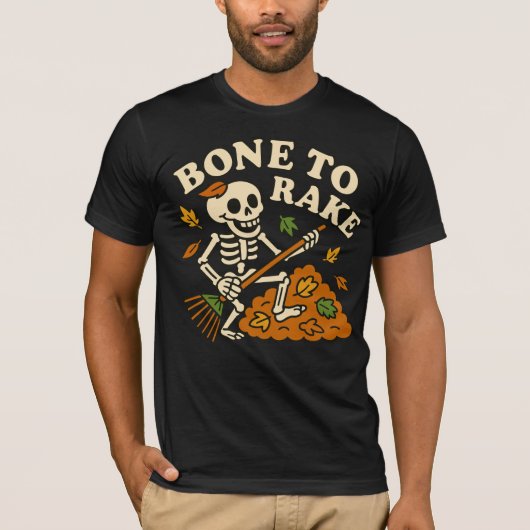 Grappige Skeleton Herfst Bone naar Rake Autumn Hal T-shirt (Voorkant)