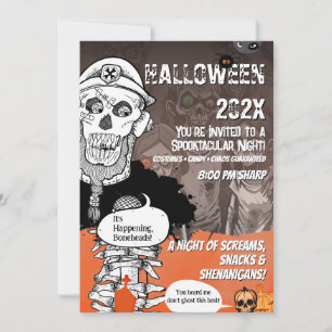 Grappige Skeleton Microfoon Halloween Feest Kaart