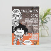 Grappige Skeleton Microfoon Halloween Feest Kaart (Staand voorkant)