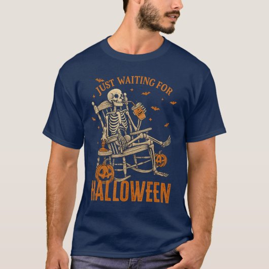 Grappige Skeleton schommelstoel wacht gewoon op Ha T-shirt (Voorkant)