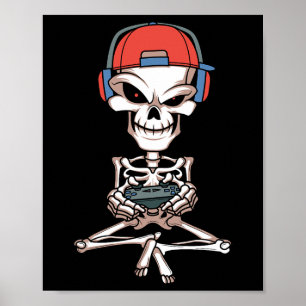 Grappige Skeleton Skull Video Gamer Halloween Outf Poster