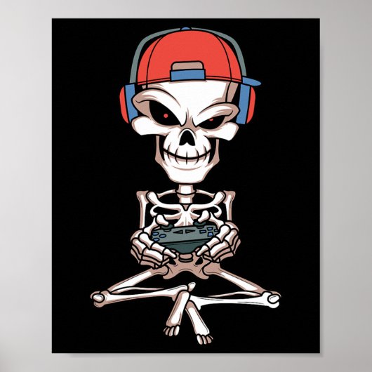 Grappige Skeleton Skull Video Gamer Halloween Outf Poster (Voorkant)